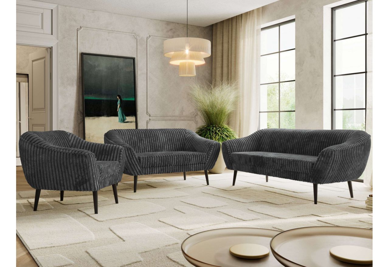 Zestaw PIRS 3+2+1 - szary, sztruks - nóżki,  czarny