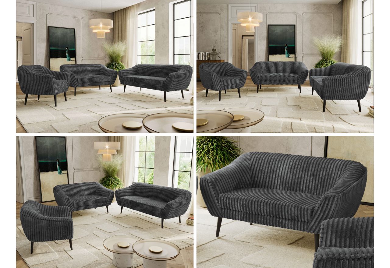 Zestaw PIRS 3+2+1 - szary, sztruks - nóżki,  czarny