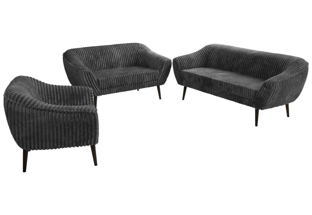 Zestaw PIRS 3+2+1 - szary, sztruks - nóżki,  czarny