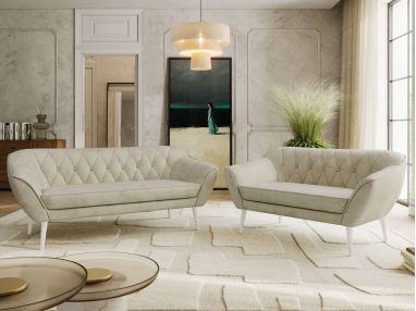 Zestaw PIRS 3+2 - kremowy, welwet - nóżki,  biały