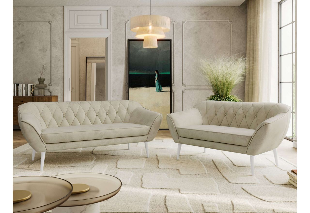 Zestaw PIRS 3+2 - kremowy, welwet - nóżki,  biały