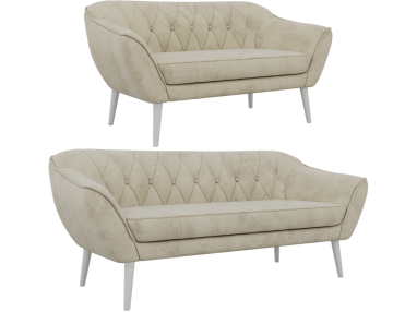 Zestaw PIRS 3+2 - kremowy, welwet - nóżki,  biały