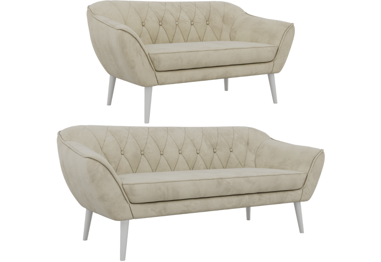 Zestaw PIRS 3+2 - kremowy, welwet - nóżki,  biały