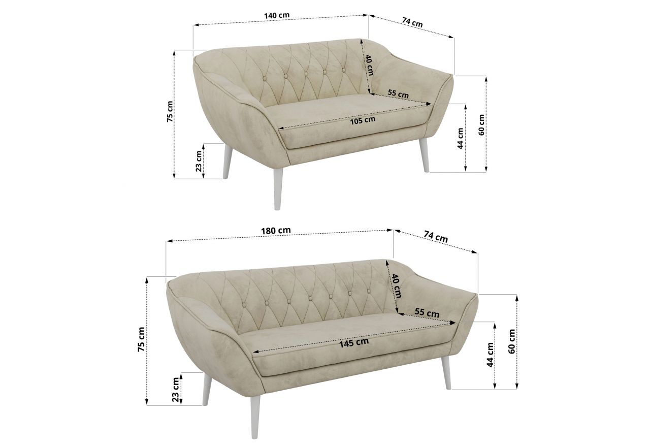 Zestaw PIRS 3+2 - kremowy, welwet - nóżki,  biały