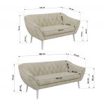 Zestaw PIRS 3+2 - kremowy, welwet - nóżki,  biały