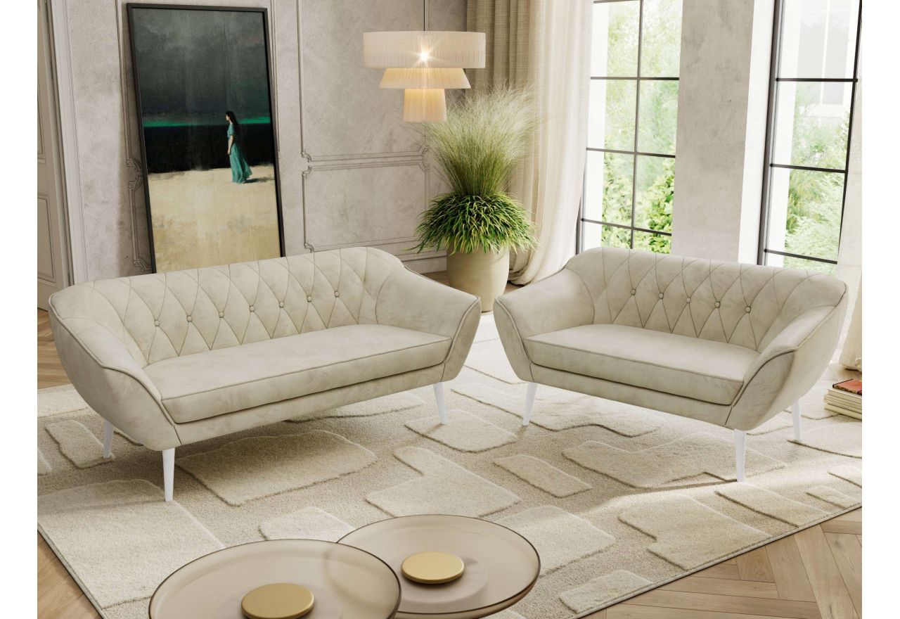 Zestaw PIRS 3+2 - kremowy, welwet - nóżki,  biały