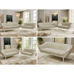 Zestaw PIRS 3+2 - kremowy, welwet - nóżki,  biały