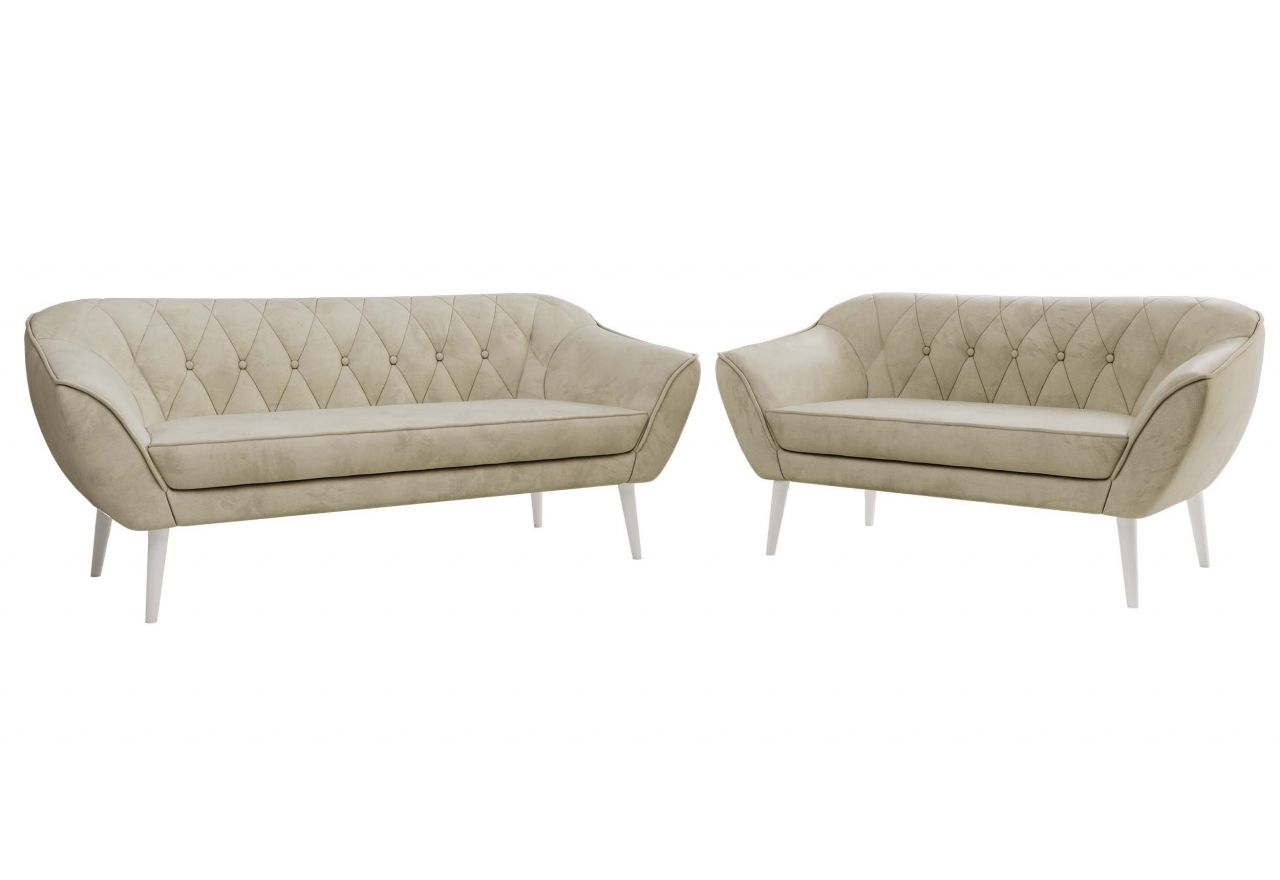 Zestaw PIRS 3+2 - kremowy, welwet - nóżki,  biały