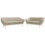 Zestaw PIRS 3+2 - kremowy, welwet - nóżki,  biały