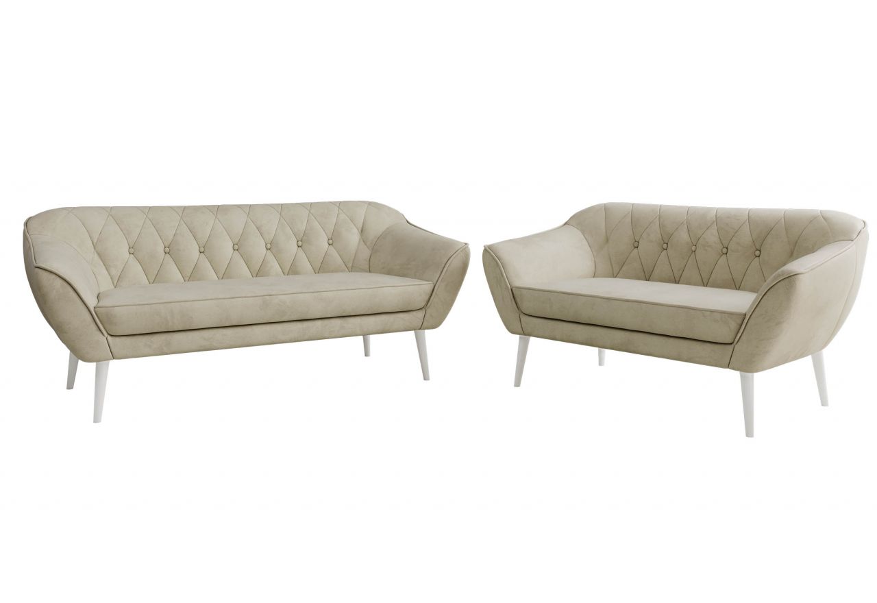 Zestaw PIRS 3+2 - kremowy, welwet - nóżki,  biały