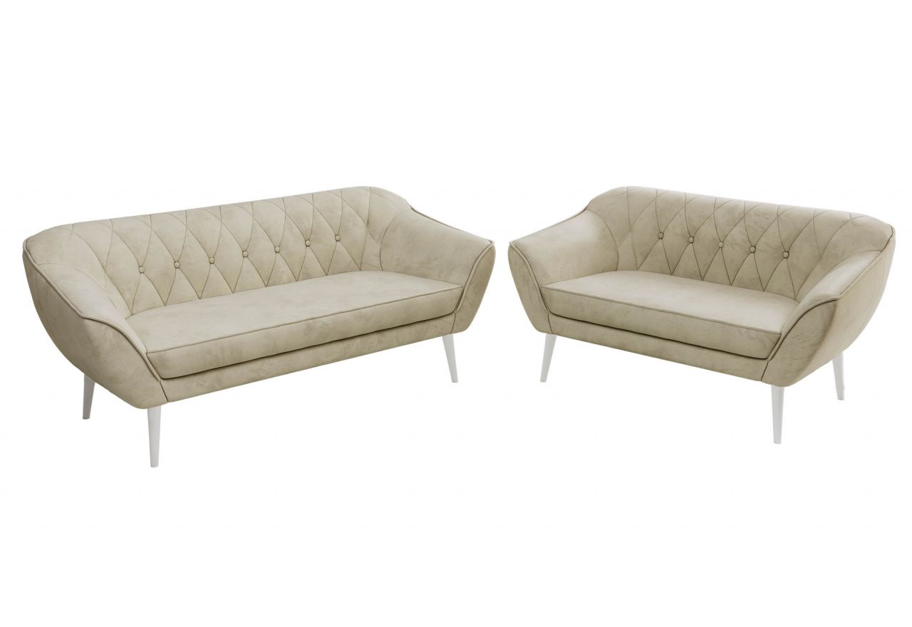 Zestaw PIRS 3+2 - kremowy, welwet - nóżki,  biały