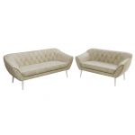 Zestaw PIRS 3+2 - kremowy, welwet - nóżki,  biały