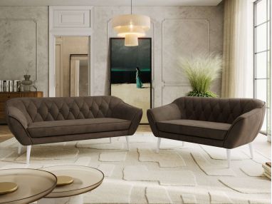 Zestaw PIRS 3+2 - brązowy, welwet - nóżki,  biały