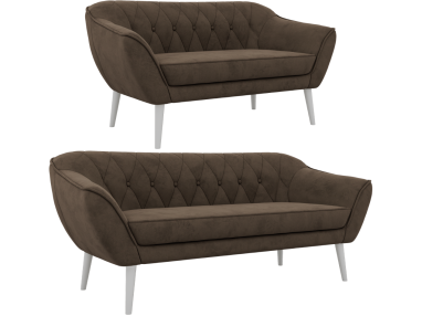 Zestaw PIRS 3+2 - brązowy, welwet - nóżki,  biały