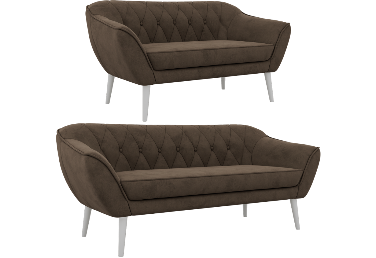 Zestaw PIRS 3+2 - brązowy, welwet - nóżki,  biały