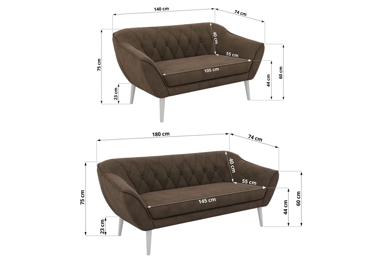 Zestaw PIRS 3+2 - brązowy, welwet - nóżki,  biały