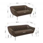 Zestaw PIRS 3+2 - brązowy, welwet - nóżki,  biały