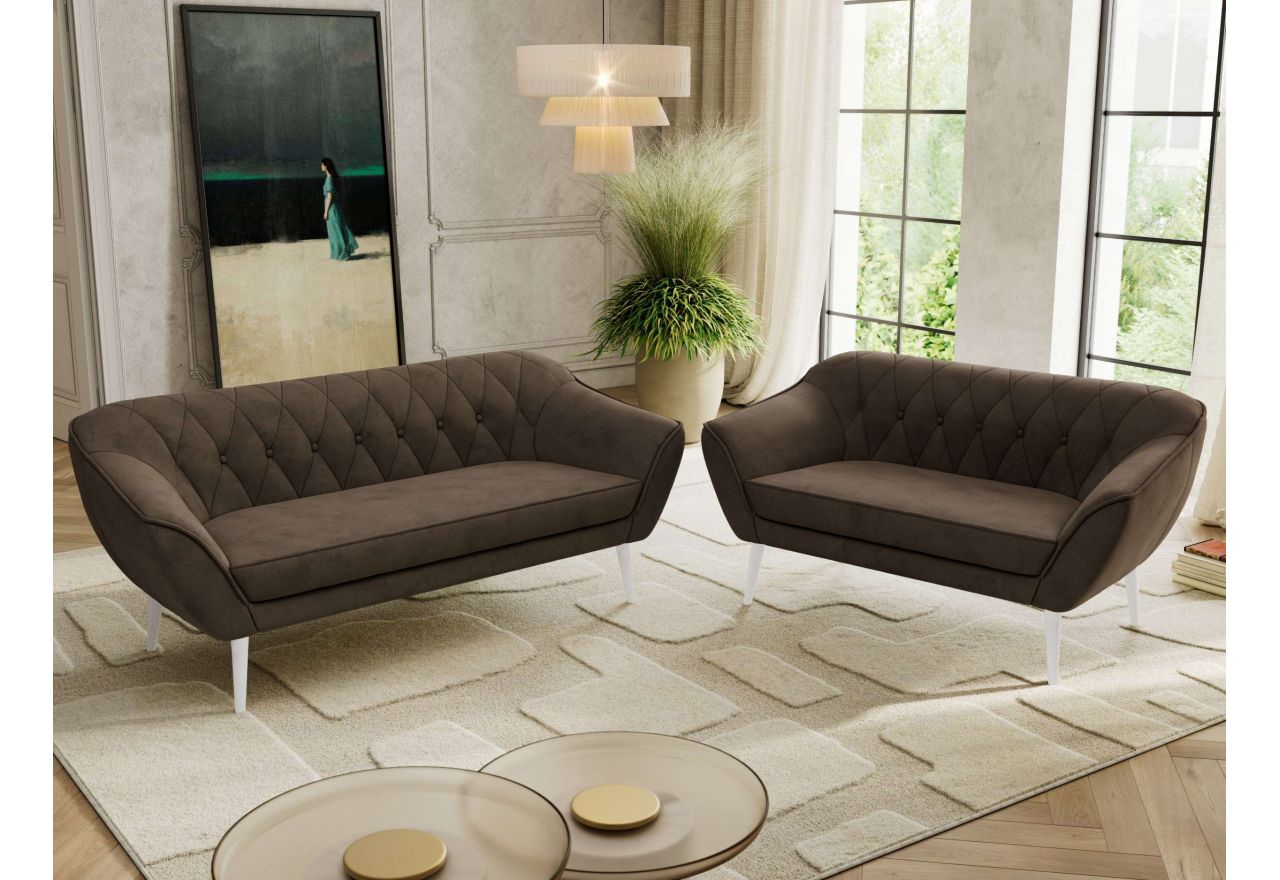 Zestaw PIRS 3+2 - brązowy, welwet - nóżki,  biały