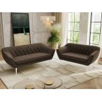 Zestaw PIRS 3+2 - brązowy, welwet - nóżki,  biały