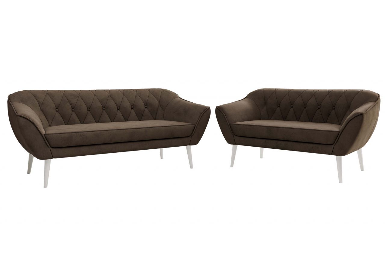 Zestaw PIRS 3+2 - brązowy, welwet - nóżki,  biały