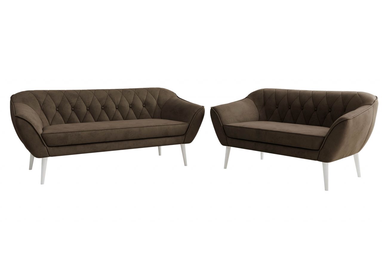 Zestaw PIRS 3+2 - brązowy, welwet - nóżki,  biały