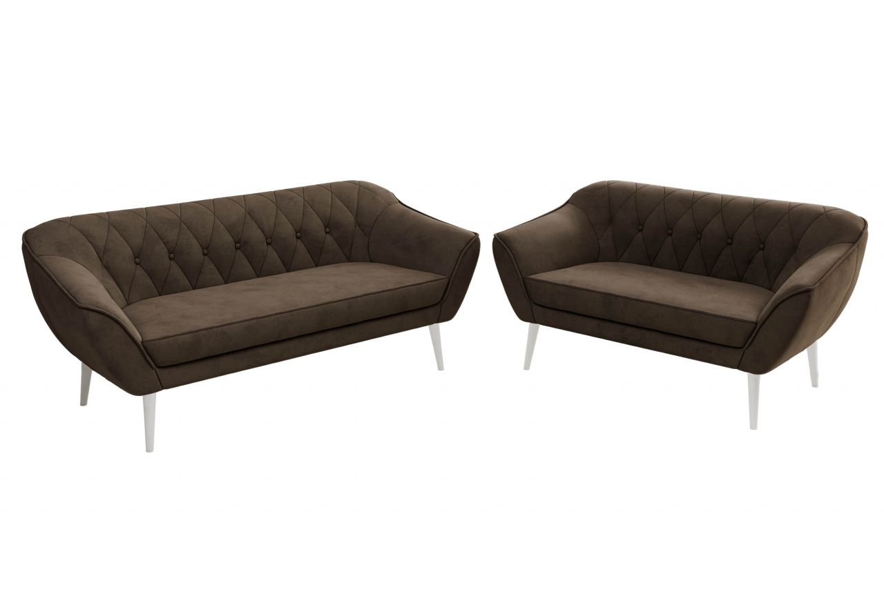 Zestaw PIRS 3+2 - brązowy, welwet - nóżki,  biały