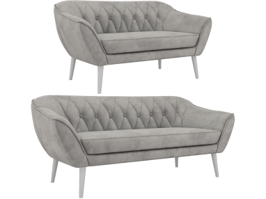 Zestaw PIRS 3+2 - jasnoszary, welwet - nóżki,  biały