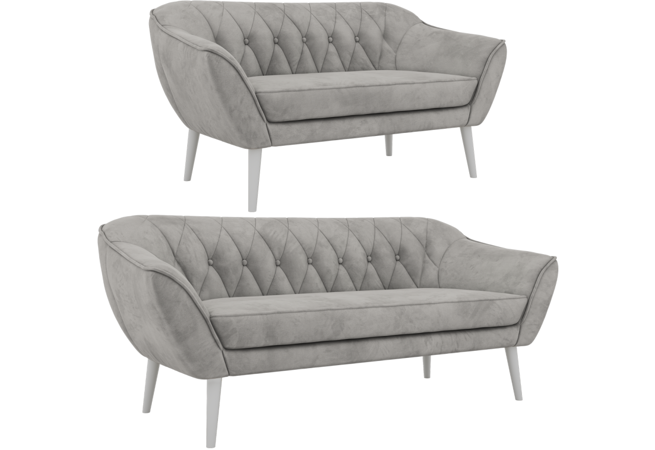 Zestaw PIRS 3+2 - jasnoszary, welwet - nóżki,  biały