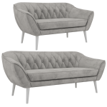 Zestaw PIRS 3+2 - jasnoszary, welwet - nóżki,  biały