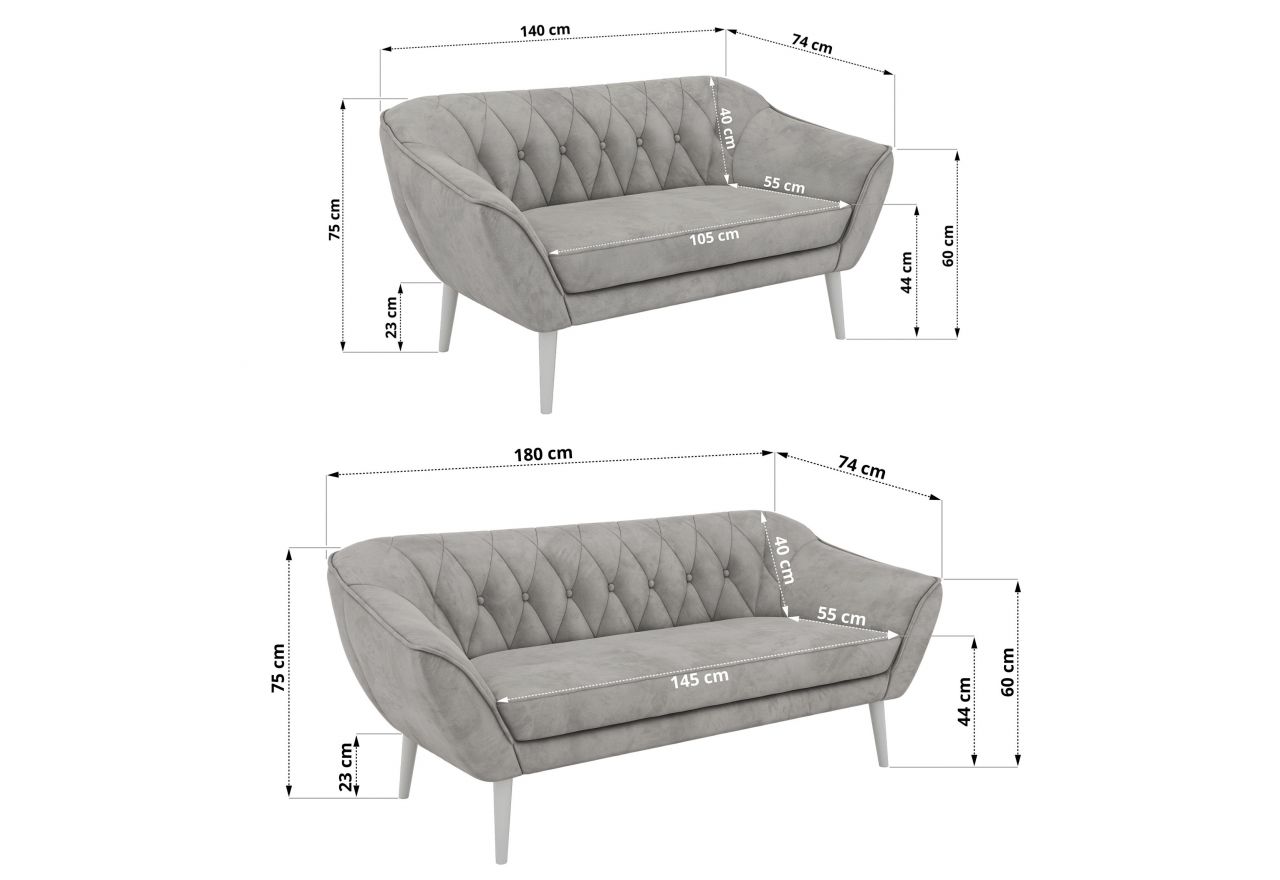 Zestaw PIRS 3+2 - jasnoszary, welwet - nóżki,  biały