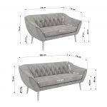 Zestaw PIRS 3+2 - jasnoszary, welwet - nóżki,  biały