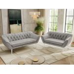 Zestaw PIRS 3+2 - jasnoszary, welwet - nóżki,  biały