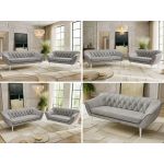 Zestaw PIRS 3+2 - jasnoszary, welwet - nóżki,  biały