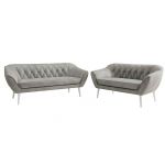 Zestaw PIRS 3+2 - jasnoszary, welwet - nóżki,  biały