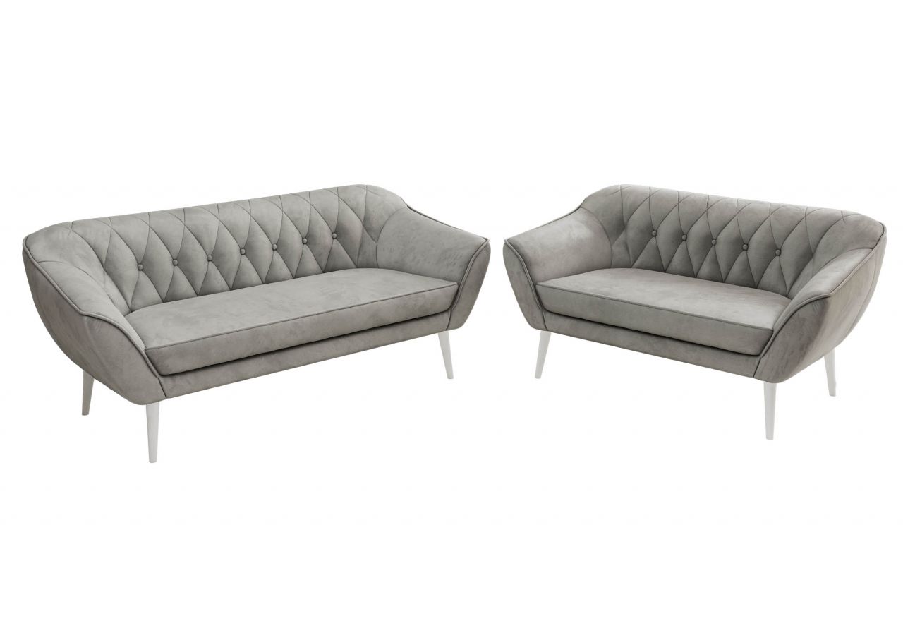 Zestaw PIRS 3+2 - jasnoszary, welwet - nóżki,  biały