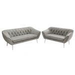 Zestaw PIRS 3+2 - jasnoszary, welwet - nóżki,  biały