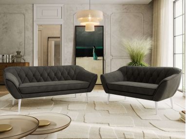 Zestaw PIRS 3+2 - ciemnoszary, welwet - nóżki,  biały