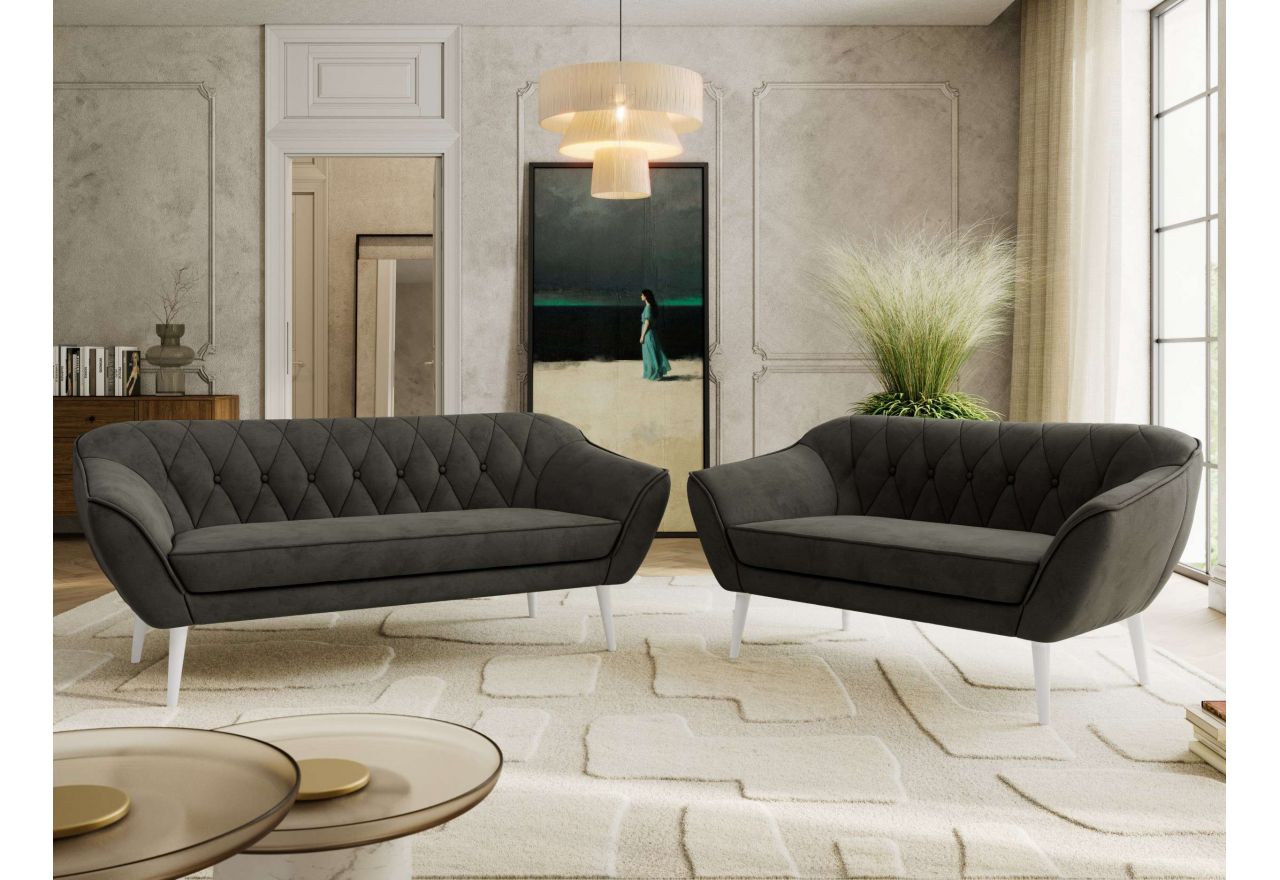 Zestaw PIRS 3+2 - ciemnoszary, welwet - nóżki,  biały