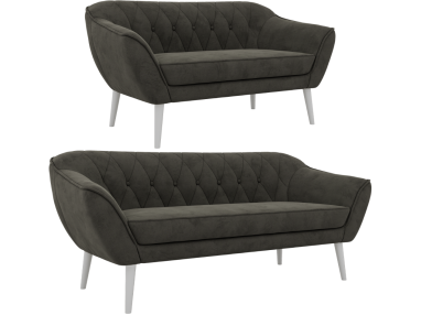 Zestaw PIRS 3+2 - ciemnoszary, welwet - nóżki,  biały