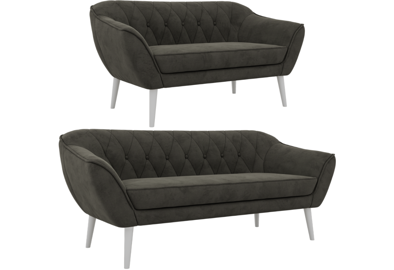 Zestaw PIRS 3+2 - ciemnoszary, welwet - nóżki,  biały