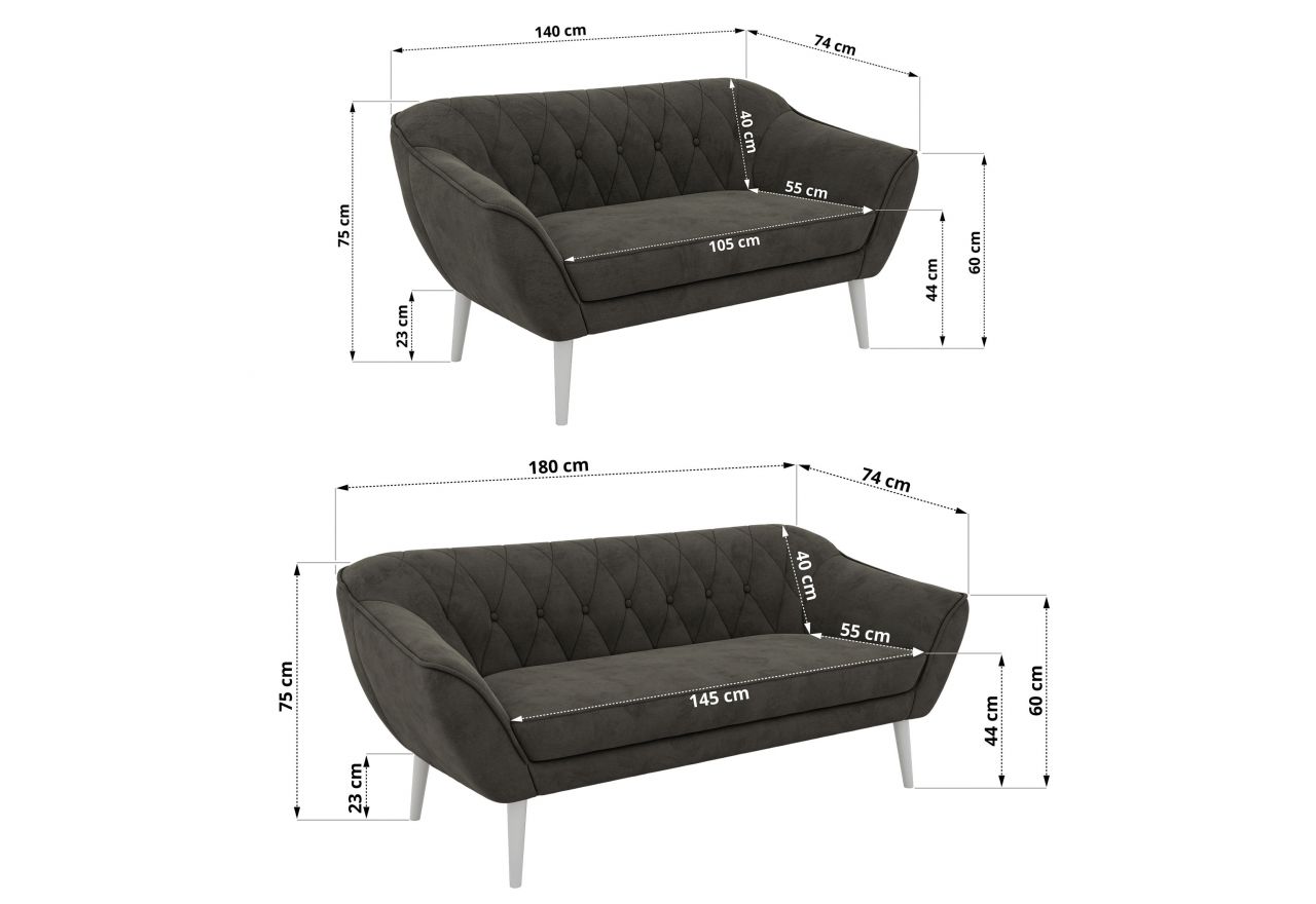 Zestaw PIRS 3+2 - ciemnoszary, welwet - nóżki,  biały