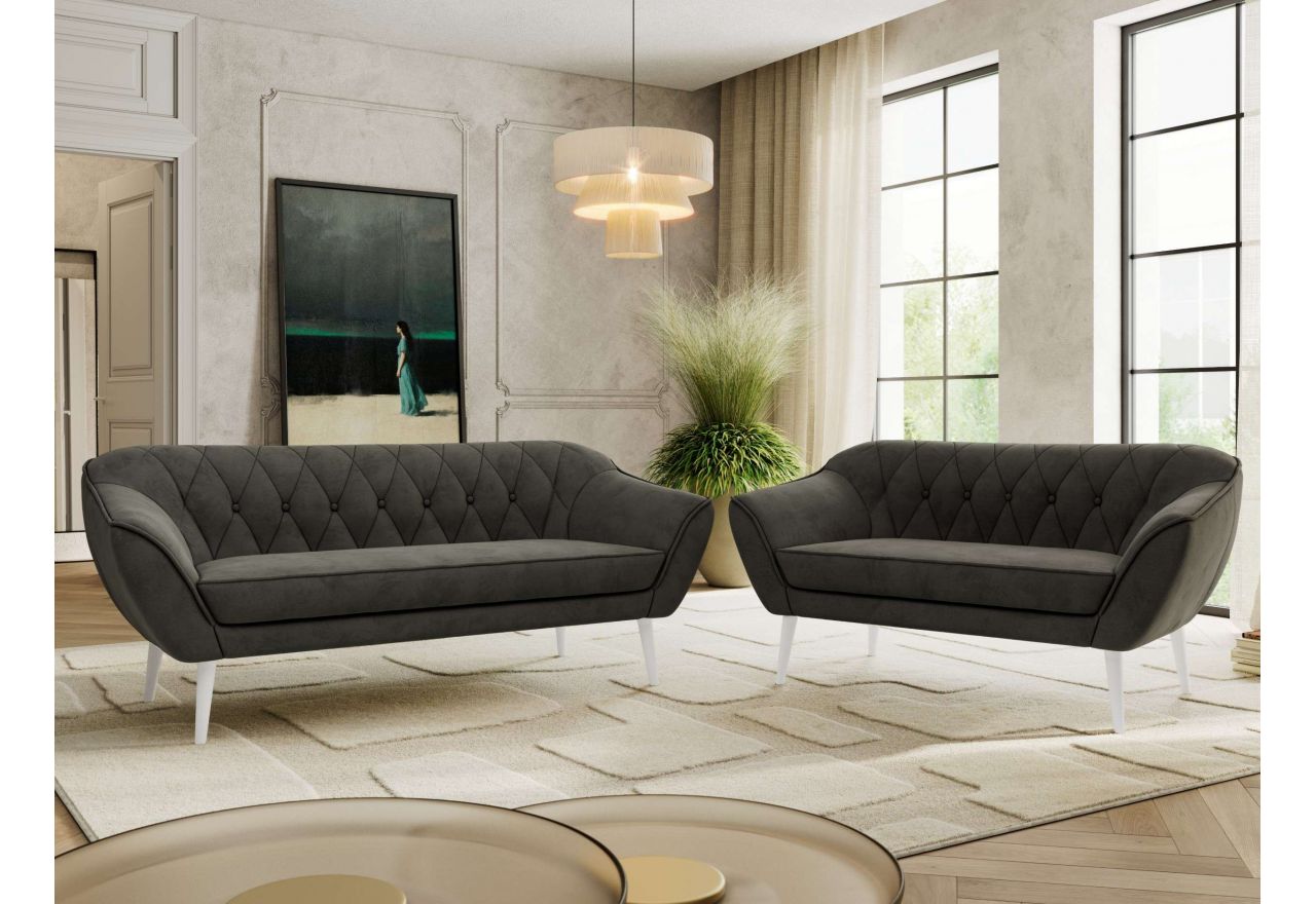 Zestaw PIRS 3+2 - ciemnoszary, welwet - nóżki,  biały