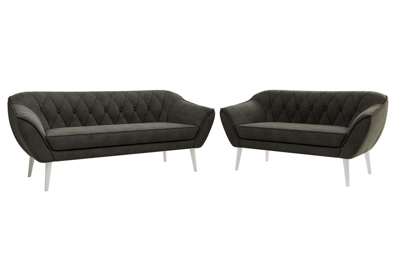 Zestaw PIRS 3+2 - ciemnoszary, welwet - nóżki,  biały