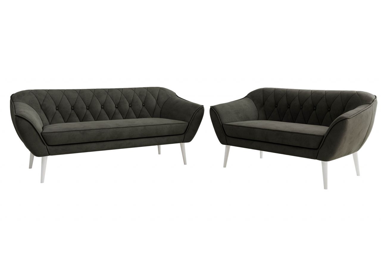 Zestaw PIRS 3+2 - ciemnoszary, welwet - nóżki,  biały