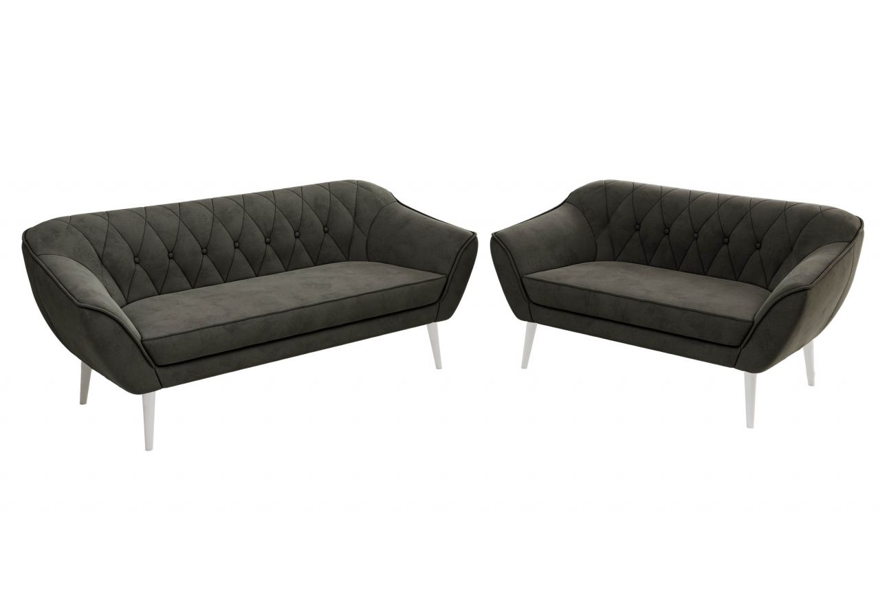 Zestaw PIRS 3+2 - ciemnoszary, welwet - nóżki,  biały