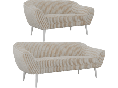 Zestaw PIRS 3+2 - beżowy, sztruks - nóżki,  biały