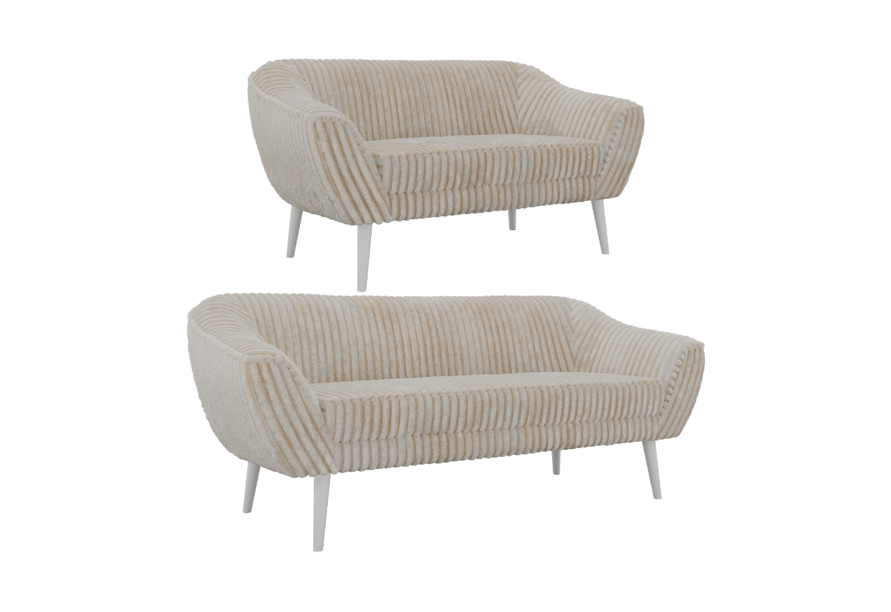 Zestaw PIRS 3+2 - beżowy, sztruks - nóżki,  biały