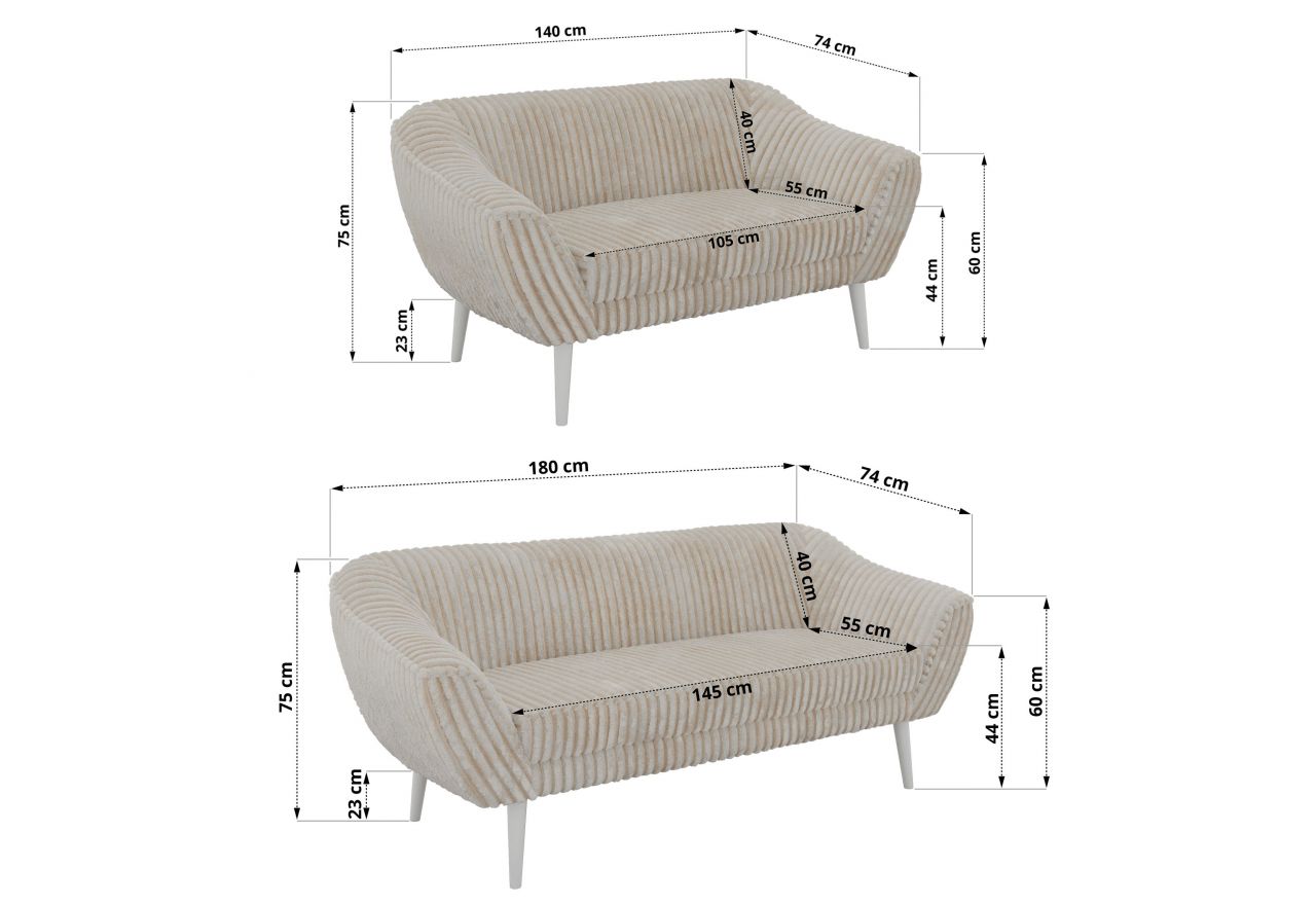Zestaw PIRS 3+2 - beżowy, sztruks - nóżki,  biały