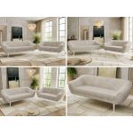 Zestaw PIRS 3+2 - beżowy, sztruks - nóżki,  biały