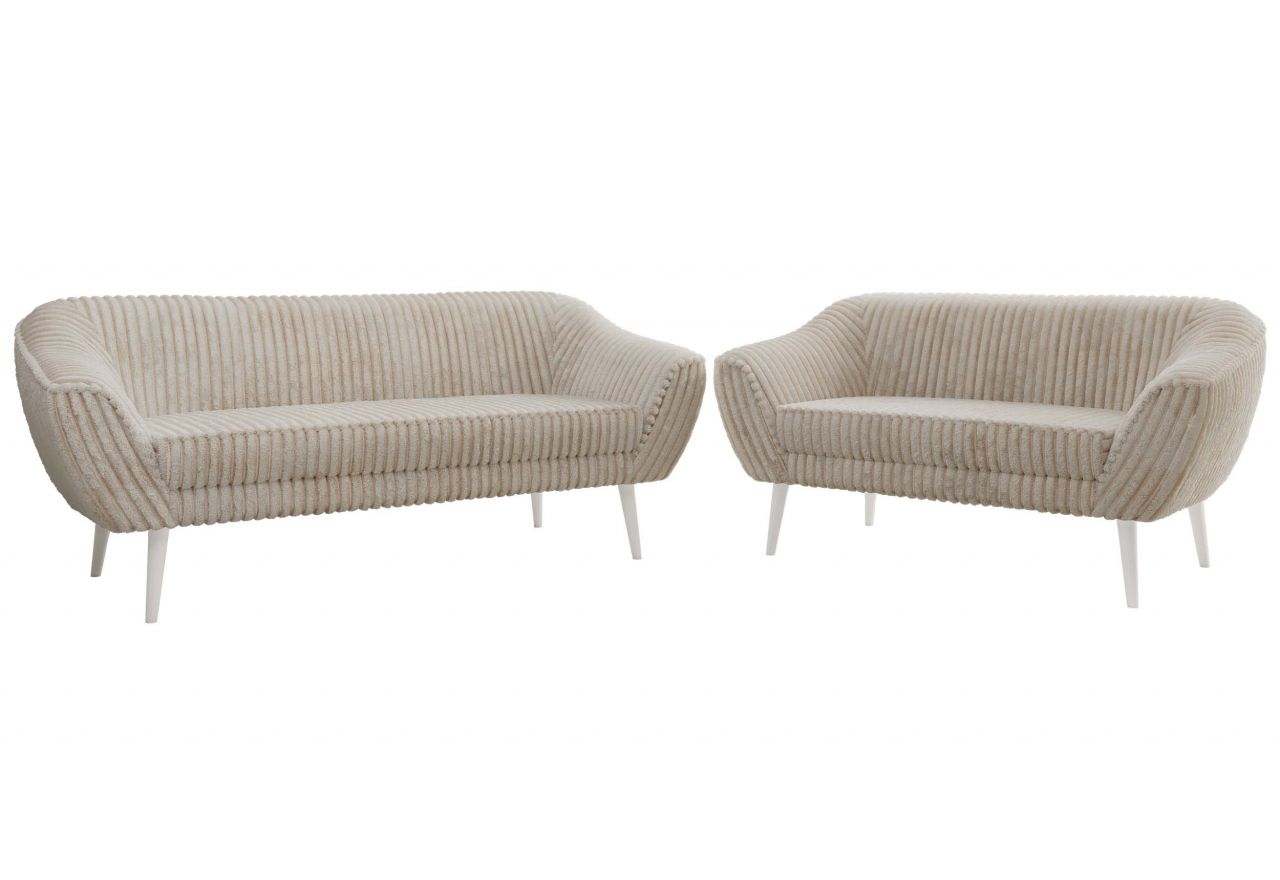 Zestaw PIRS 3+2 - beżowy, sztruks - nóżki,  biały